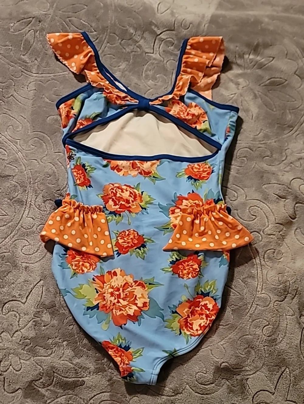 Matilda Jane Blue Floral One-Piece Swimsuit with Orange Accents